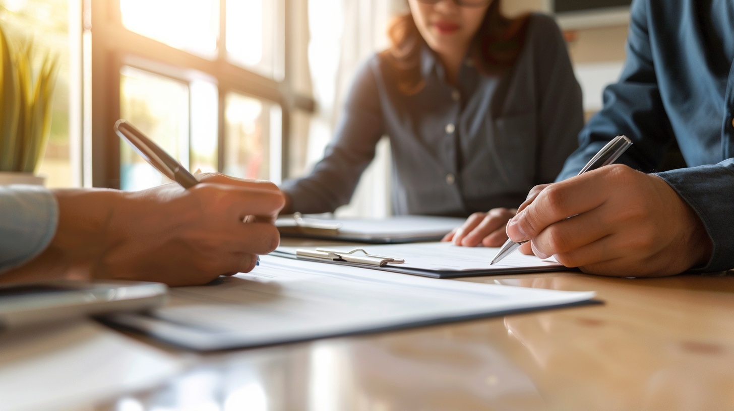 personnes signant une promesse de vente chez le notaire